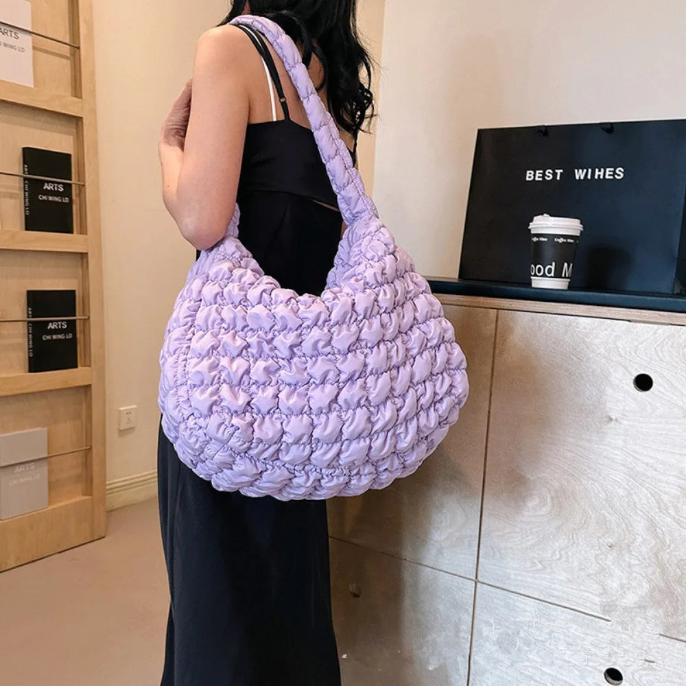 2024 Niche Design Pleated Cloud Bag For Women Large Capacity Shoulder Crossbody Bag Nylon Tote Bag Ladies Handbags