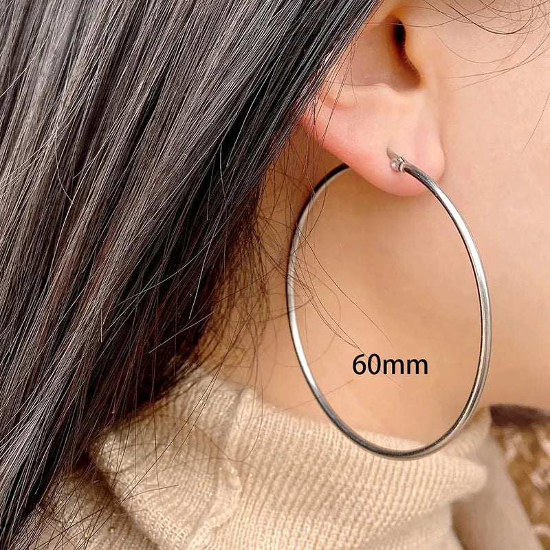 1Pairs/2Pcs 10 To 70mm Gold Silver Color Big Round Stainless Steel Earrings Trendy Jewelry For Women