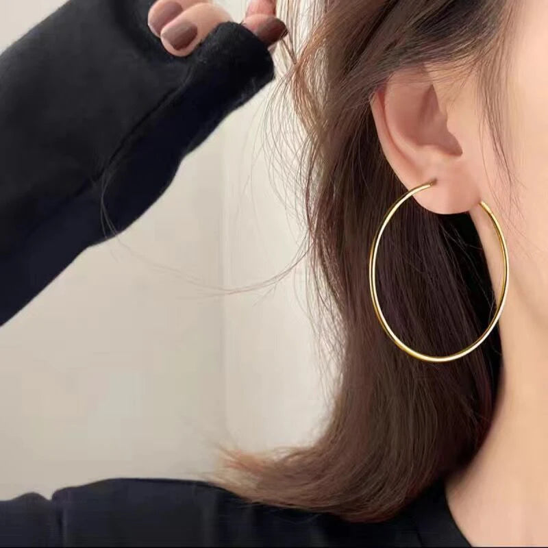 1Pairs/2Pcs 10 To 70mm Gold Silver Color Big Round Stainless Steel Earrings Trendy Jewelry For Women